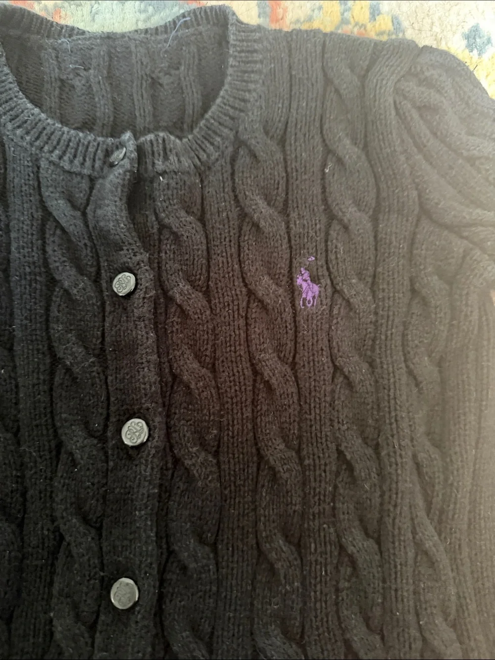Polo by Ralph Lauren girls Black Cable-Knit Button Cardigan with Peplum